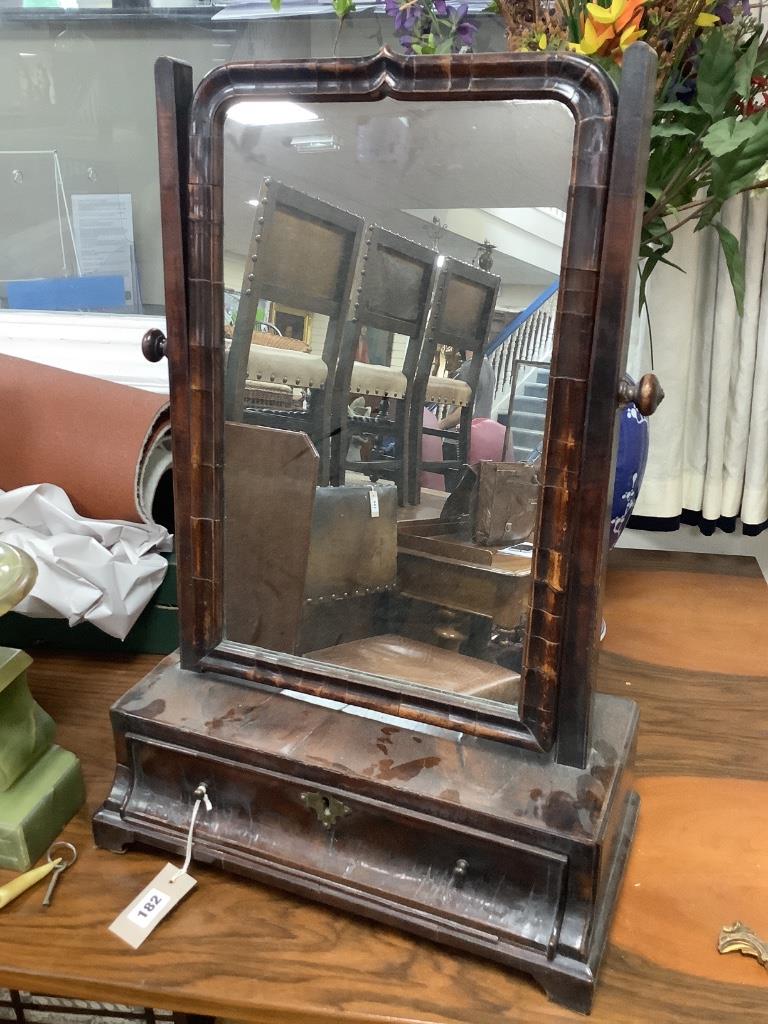 An 18th century walnut toilet mirror, width 44cm height 66cm